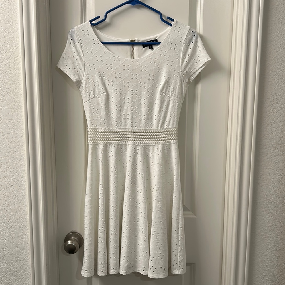 Short white eyelet dress